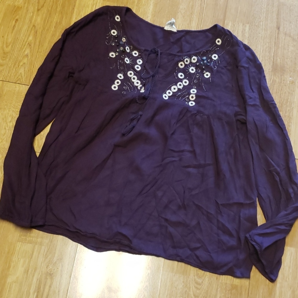 Purple Spade & Heart boho tassel tie neck tunic